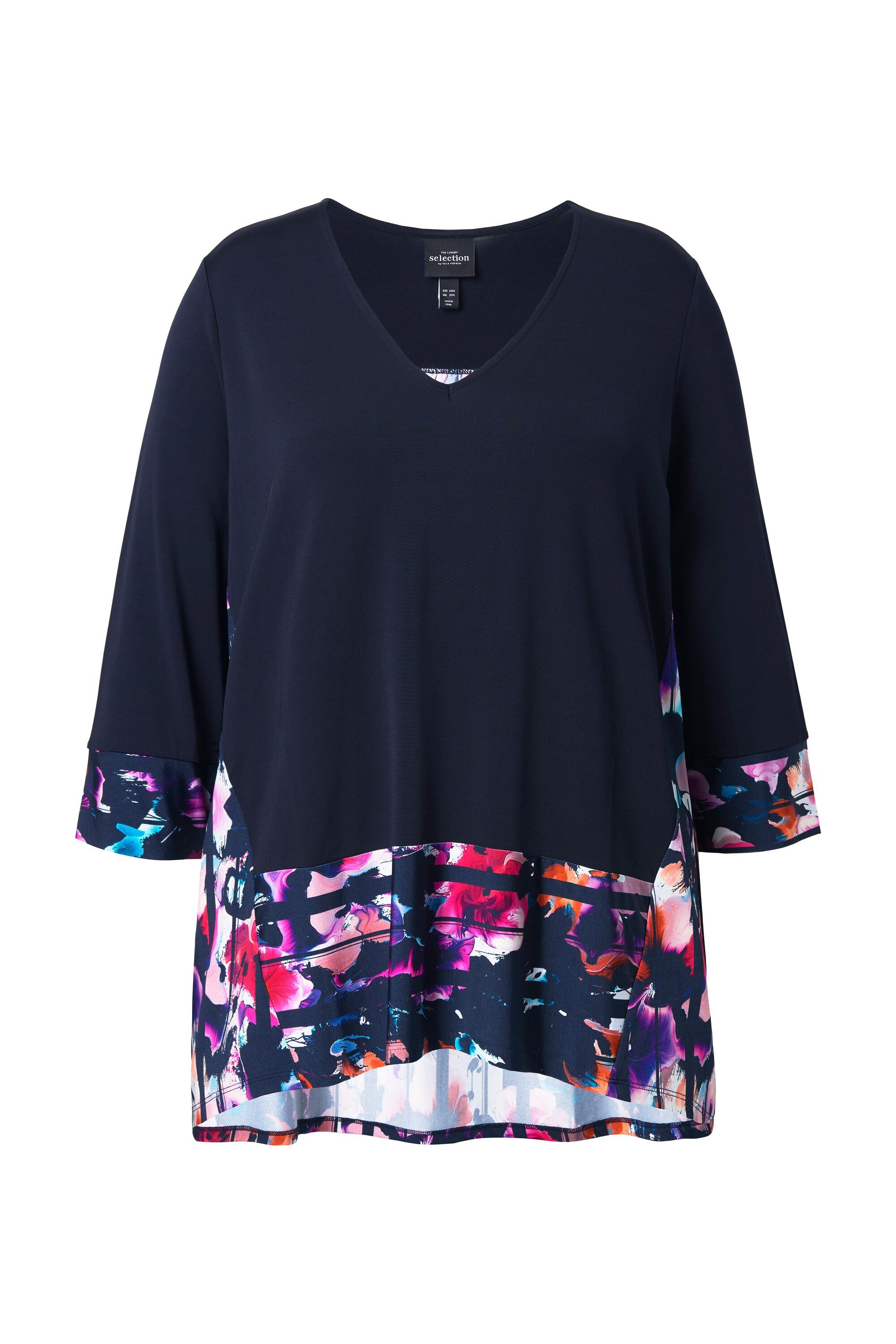 Ulla Popken T-Shirt Slinky-Shirt Patchlook A-Linie V-Ausschnitt günstig online kaufen