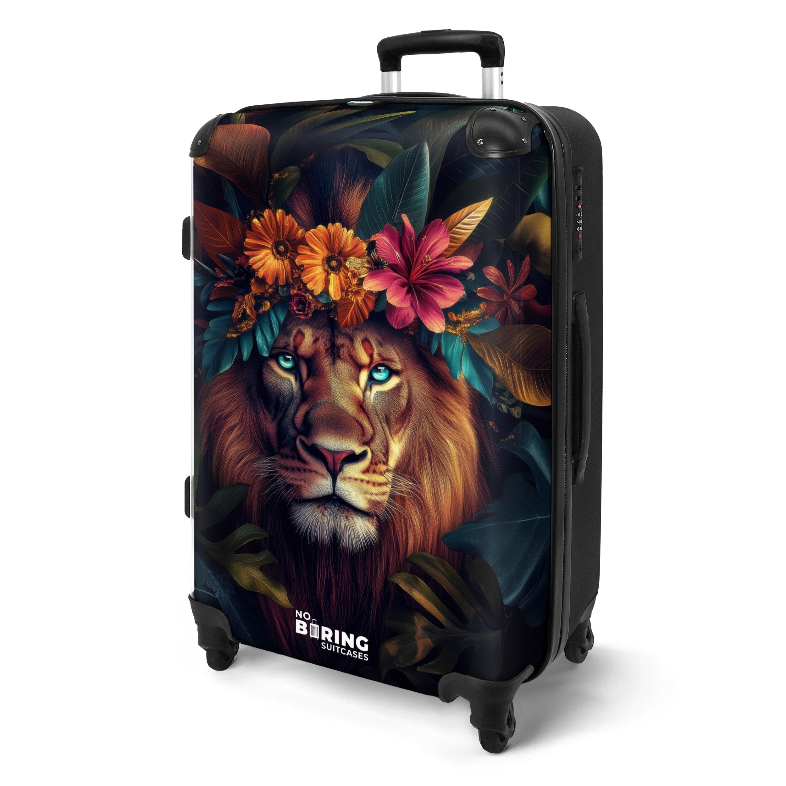 NoBoringSuitcases.com© Hartschalen-Trolley Löwe mit Blumenkrone im günstig online kaufen