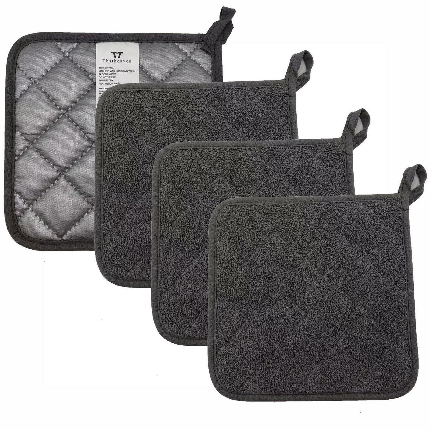LuxusKollektion Topflappen Topflappen Set 4 Stück dunkelgrau 21x21cm