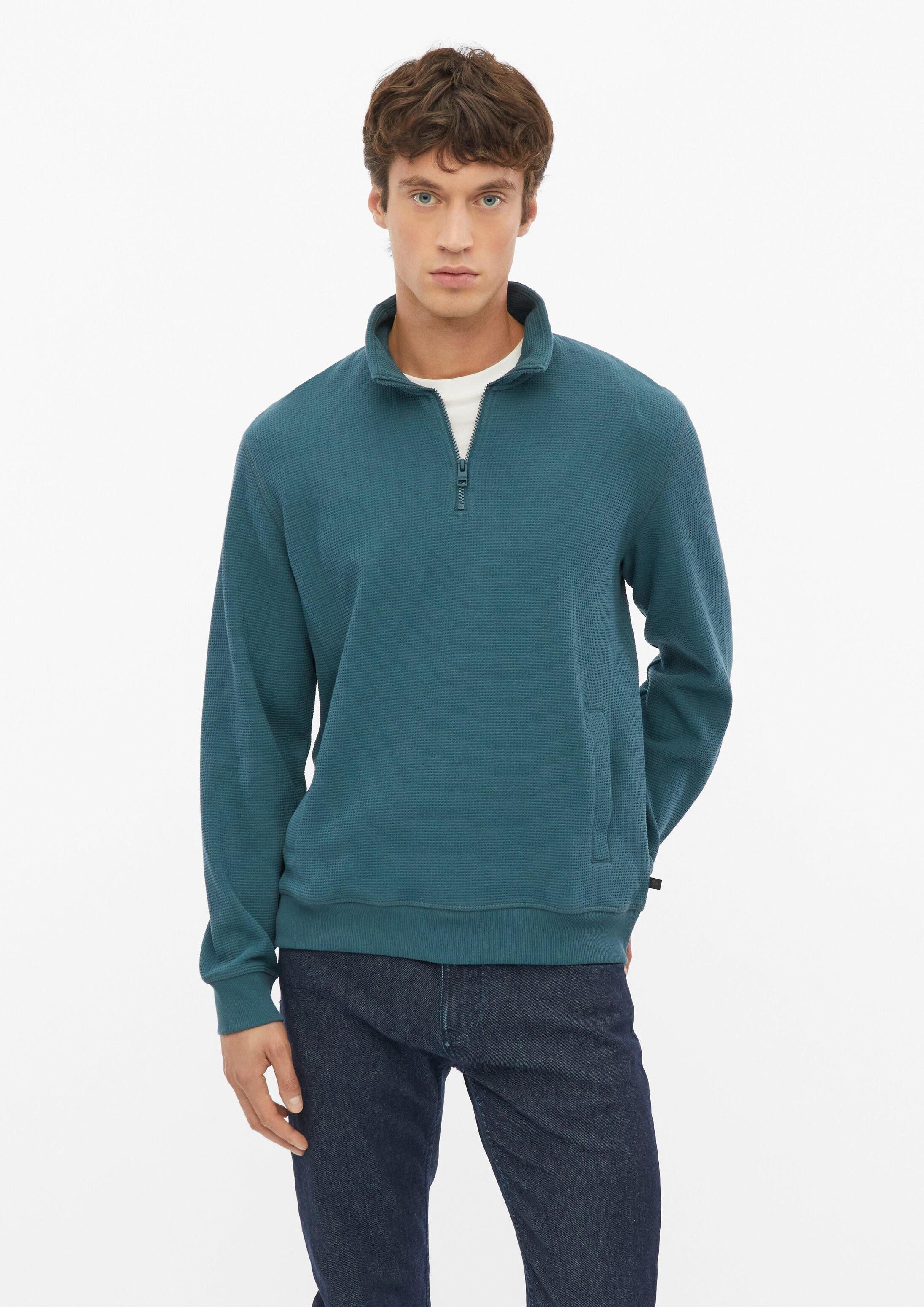 s.Oliver Sweatshirt Sweatshirt Troyer-Sweatshirt mit Waffelstruktur