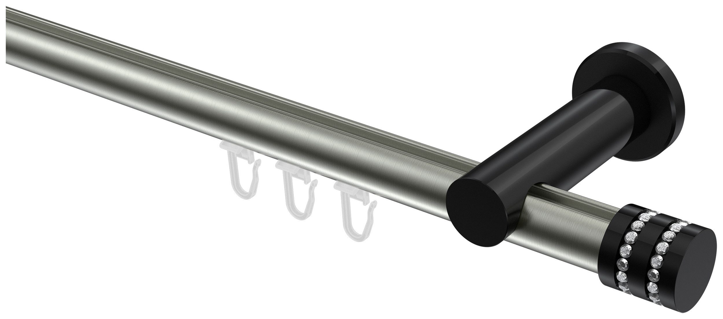 INTERDECO Innenlaufschiene Platon Estana, Ø 20 mm, 1-läufig, Fixmaß, kürzbar, Wandmontage, Aluminium, Edelstahl-Optik / Schwarz / Bicolor