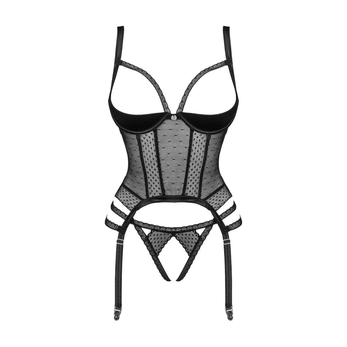 Obsessive Corsage OB Lanelia corset with (ML,XSS) open & cups thong - black