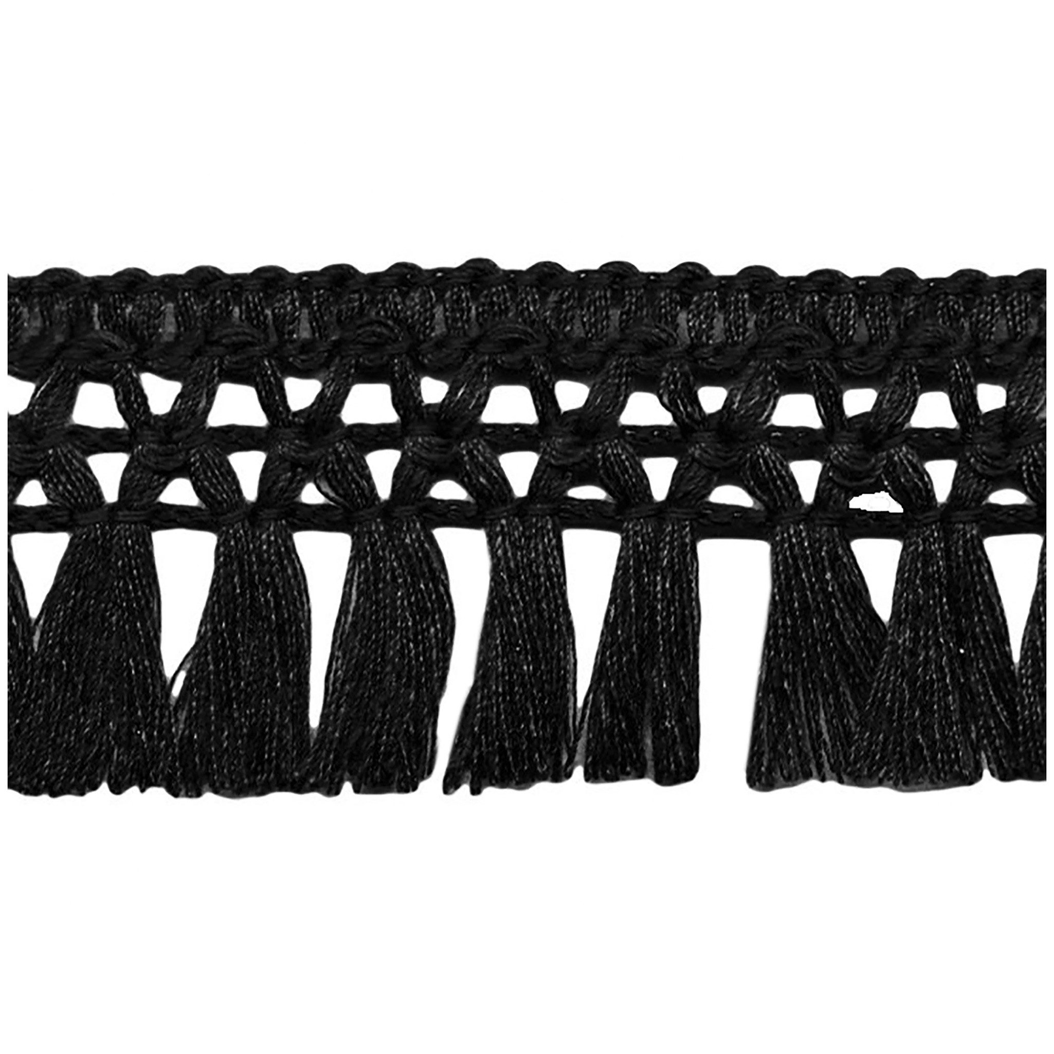 maDDma Webband 1m Fransenborte 32mm Meterware Quastenborte Zierborte Borte Farbwahl, schwarz