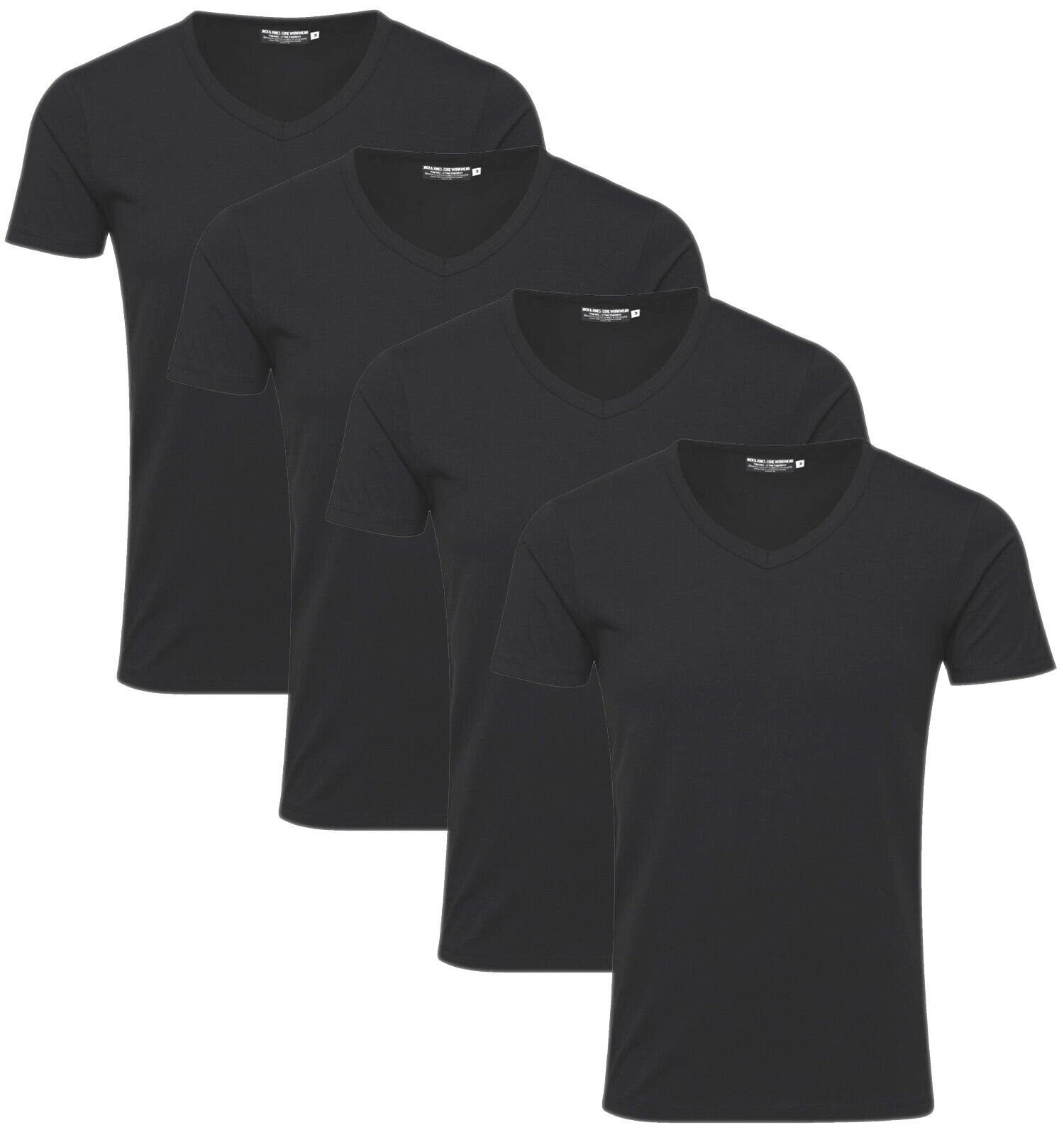 Jack & Jones T-Shirt (Spar Set, 4er-Pack) Basic Shirts, mit V-Ausschnitt 4er Mix Black