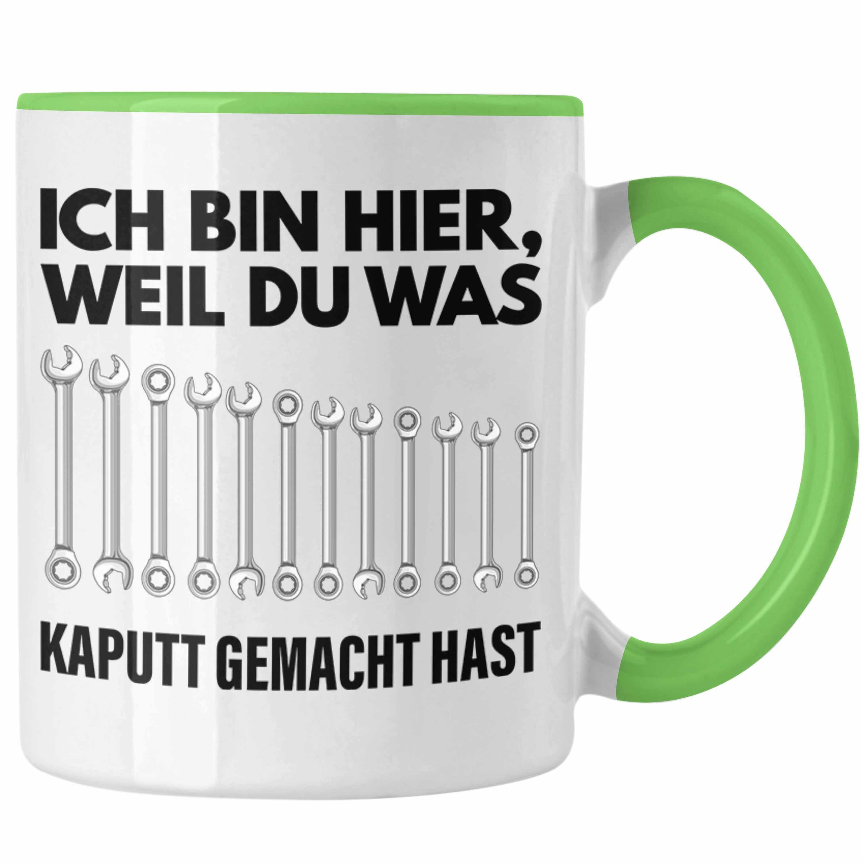 Trendation Tasse Trendation - Handwerker KFZ Mechaniker Geschenk Lustig Tasse Automechaniker Werkstatt Tasse Hausmeister Grün