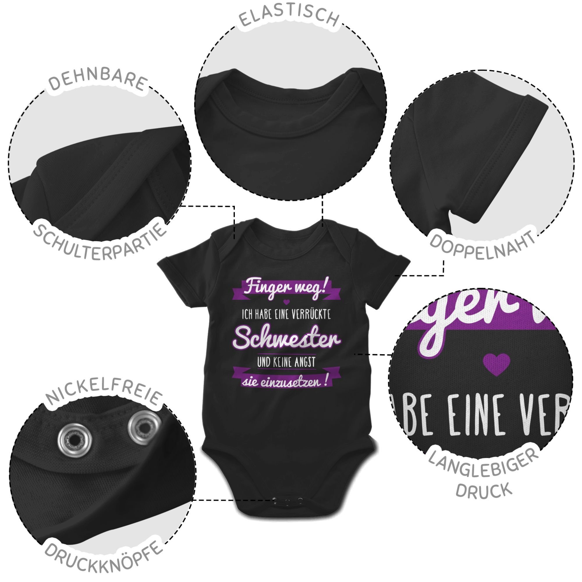 Shirtracer Shirtbody Ich habe Lila Sprüche verrückte eine Schwarz Schwester Baby 2