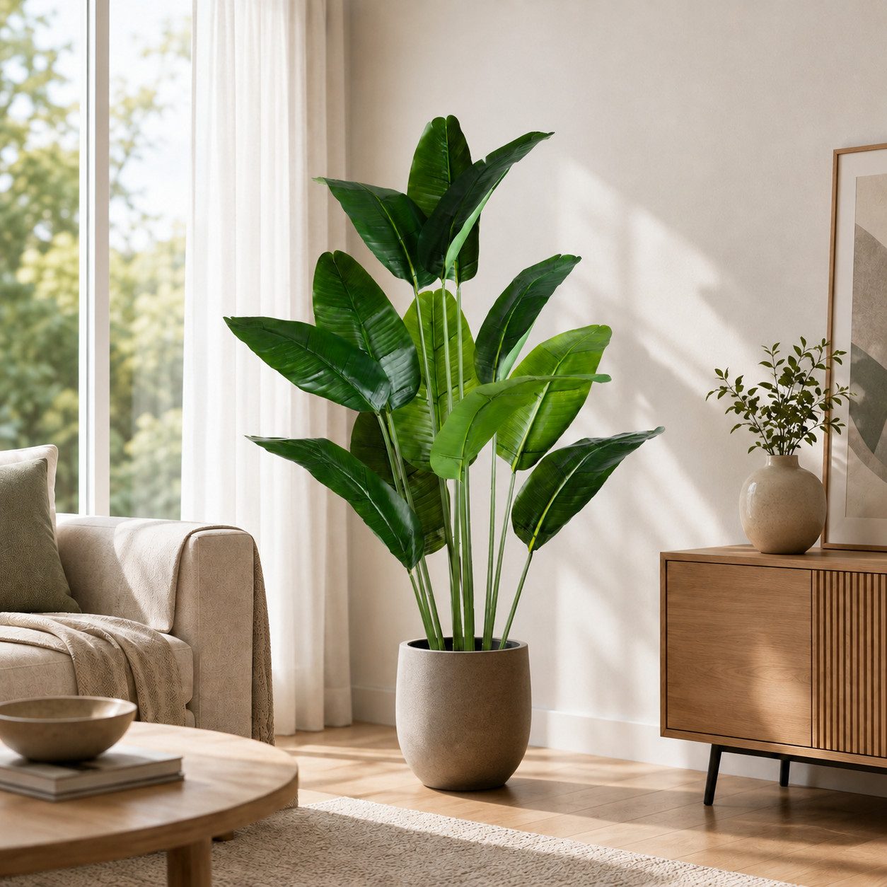 Kunstpalme Künstlicher Bananenbaum mit Topf, Kunstpflanze, Kunstbaum Banane Bananenbaum, PASCH