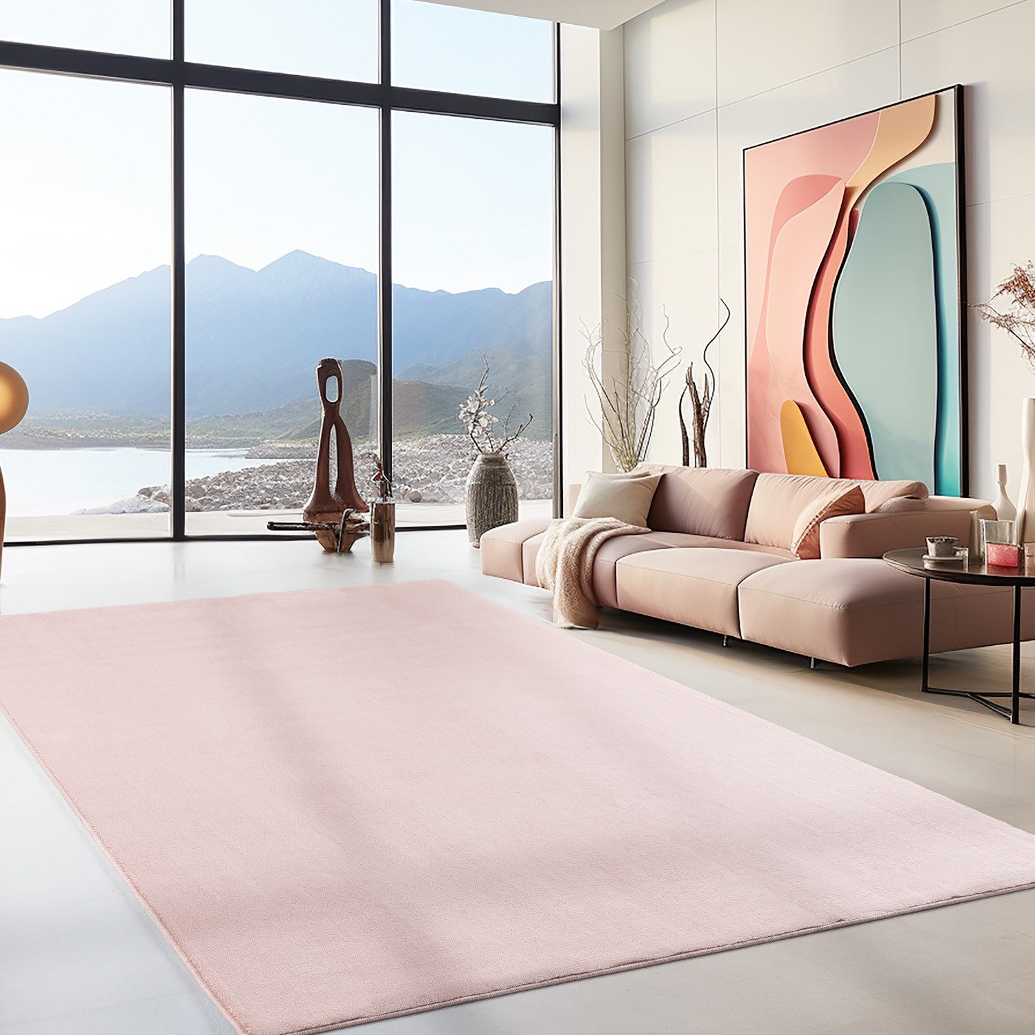 SIMPEX24 Teppich Unicolor - Einfarbig, Läufer, Höhe: 7 mm, Kurzflor Rund Teppich Anti Rutsch Rückseite Waschbar Flauschiger
