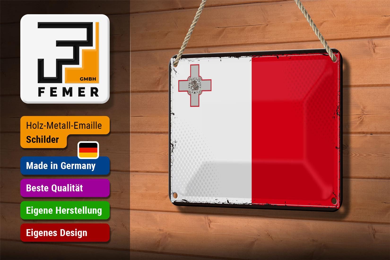 Femer GmbH Metallschild Flagge Maltas 18x12cm Retro Flag of Malta, (1 St), gewölbte Oberfläche, abgerundete Ecken, umgeschlagene Kanten