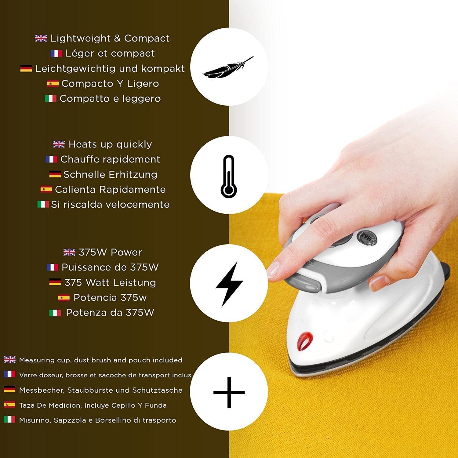 Duronic Reise-Dampfbügeleisen SI2 Reisebügeleisen, 375W Minibügeleisen, 50ml Wassertank