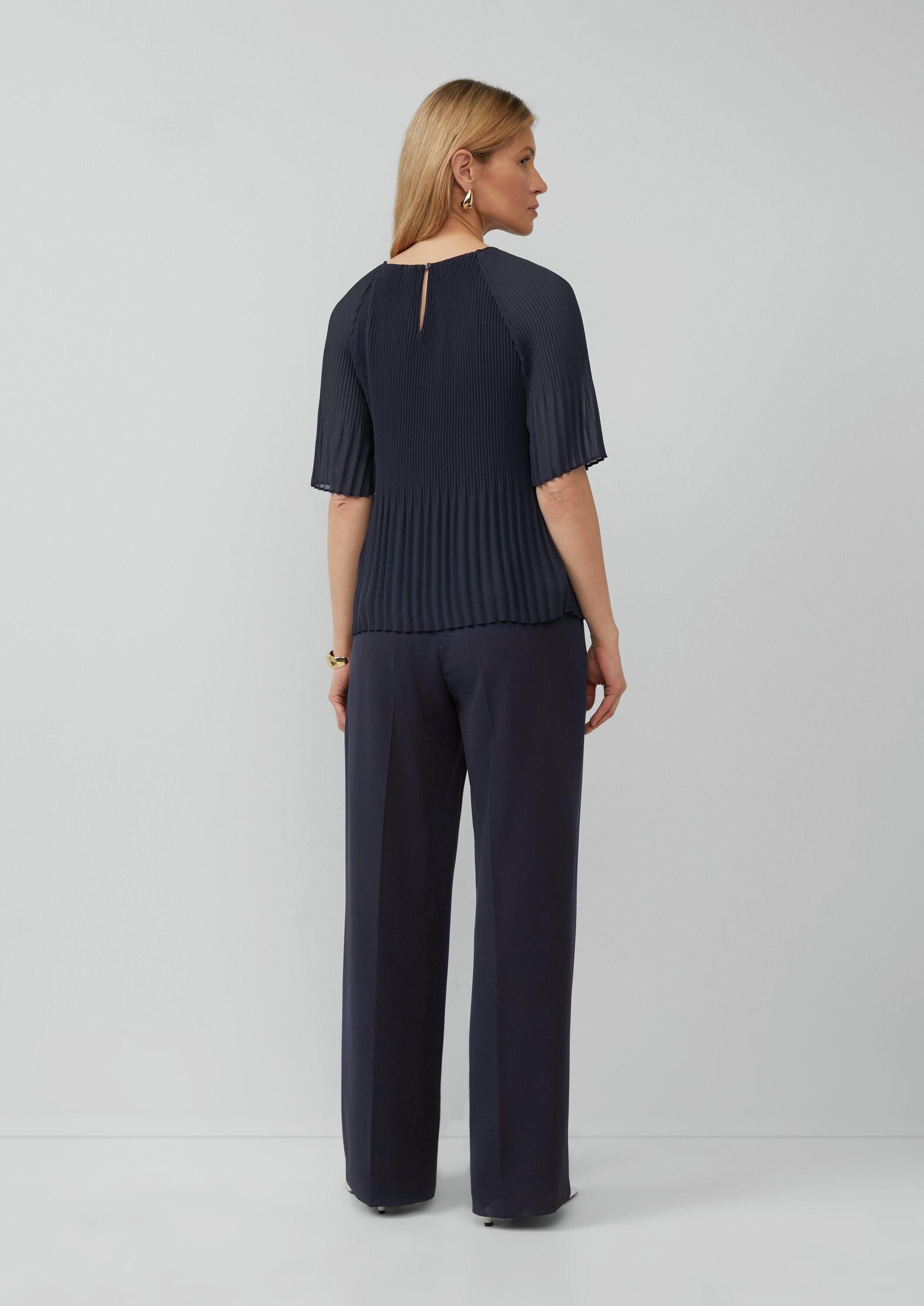 s.Oliver Kurzarmbluse Bluse Plissierte Chiffonbluse mit kurzen Ragalanärmeln