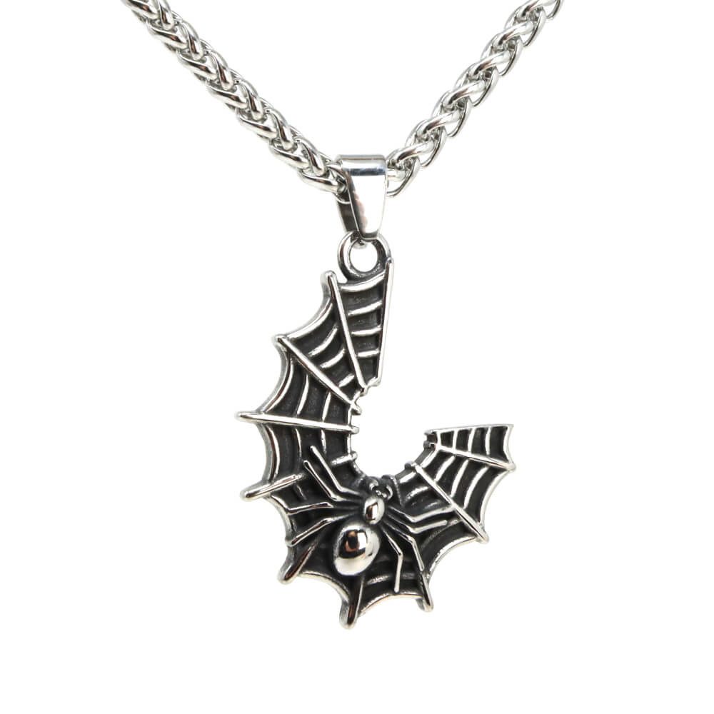 Kette mit Anhänger Lederkette Edelstahlkette 316L SPINNWEBE