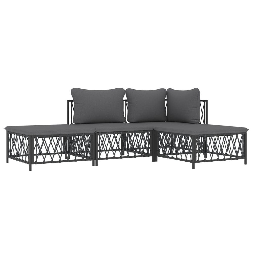 vidaXL Gartenlounge-Set 4-tlg. Garten-Lounge-Set mit Kissen Anthrazit Stahl, (1-tlg)