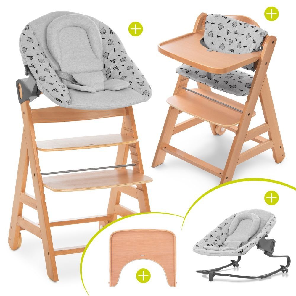 Hauck Hochstuhl Alpha Plus Move für Neugeborene, Tablett, Sitzkissen Geburt Babystuhl St), Aufsatz Natur ab (5 Set mit Newborn