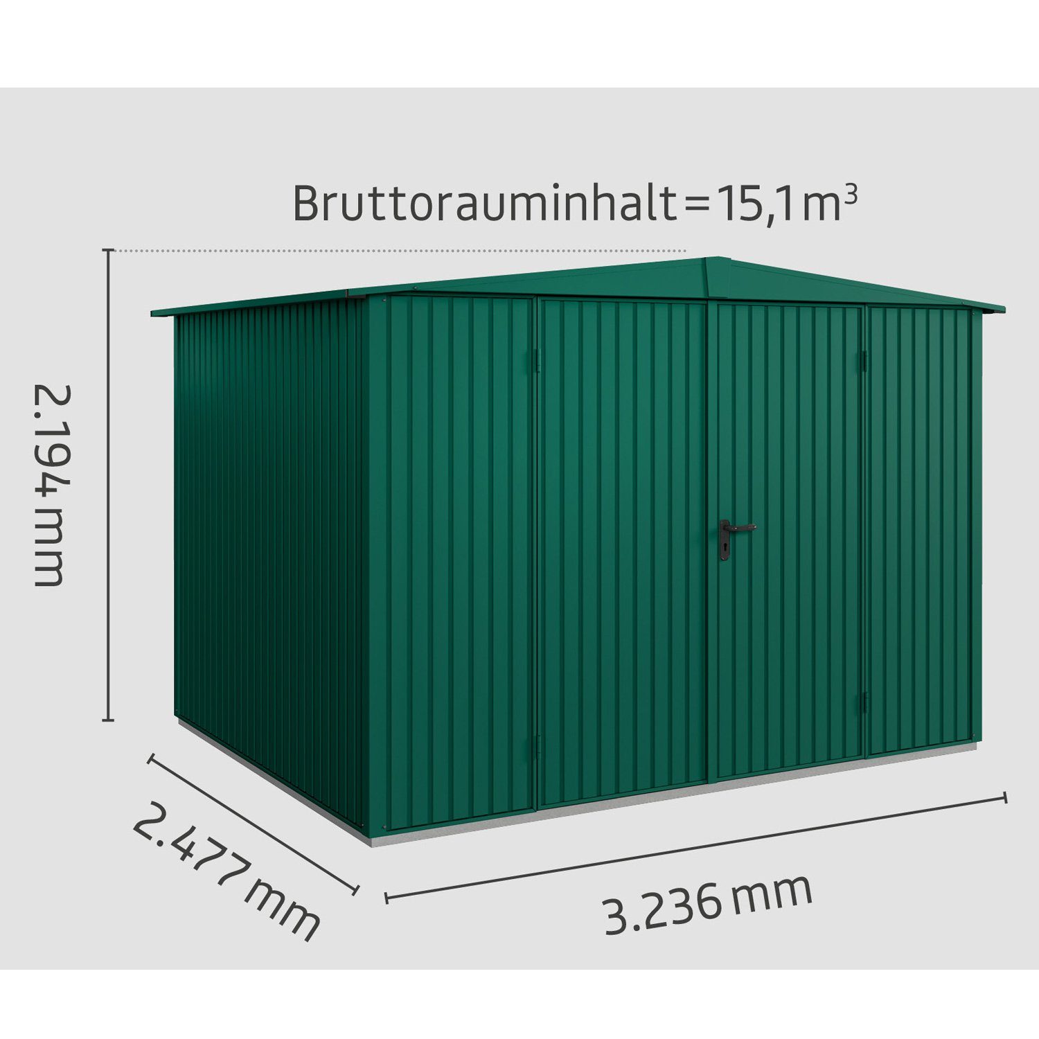 Thumbnail - Hörmann Ecostar Gerätehaus Trend mit Satteldach (324 x 248 cm), Metall, ohne scharfe Kanten