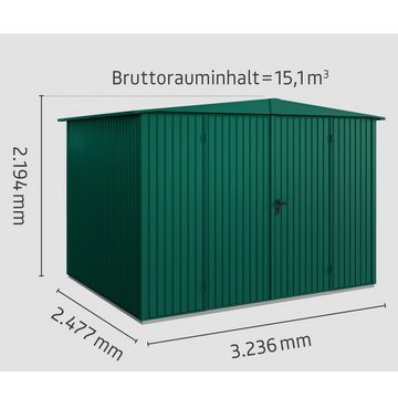 Hörmann Ecostar Gerätehaus Trend mit Satteldach (324 x 248 cm), Metall, ohne scharfe Kanten