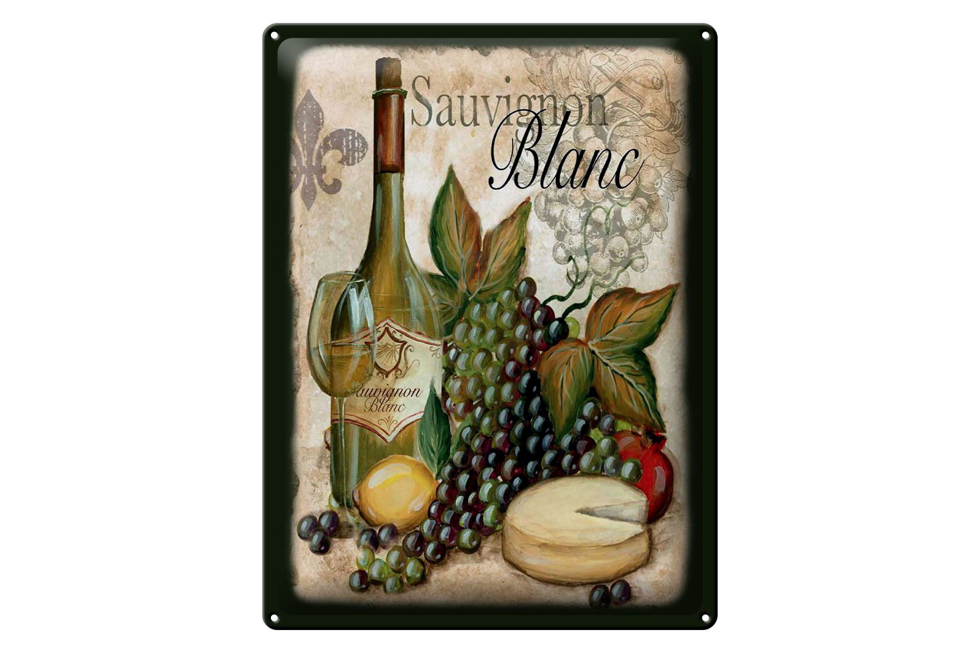 Femer GmbH Metallschild Alkohol 30x40 cm Sauvignon Blanc Wein, (1 St), gewölbte Oberfläche, abgerundete Ecken, umgeschlagene Kanten