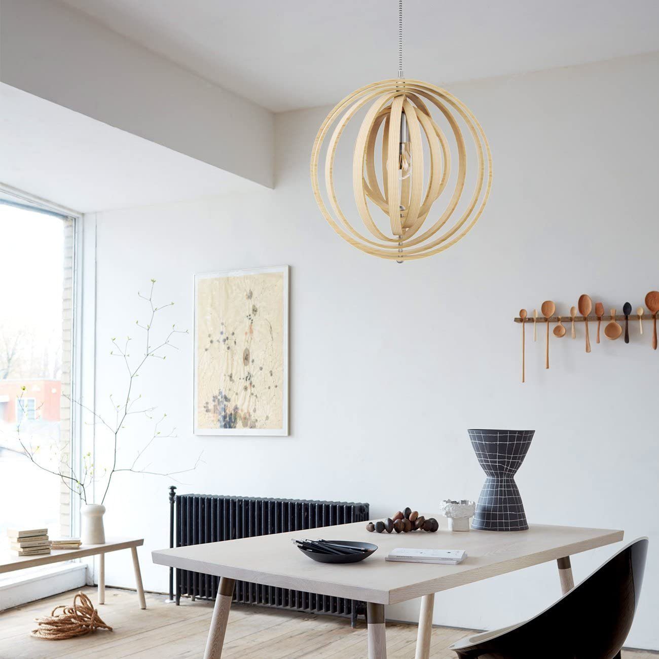 Tomons LED Pendelleuchte Holz im Mobilé-Stil, Hängeleuchte Rahmenelemente günstig online kaufen