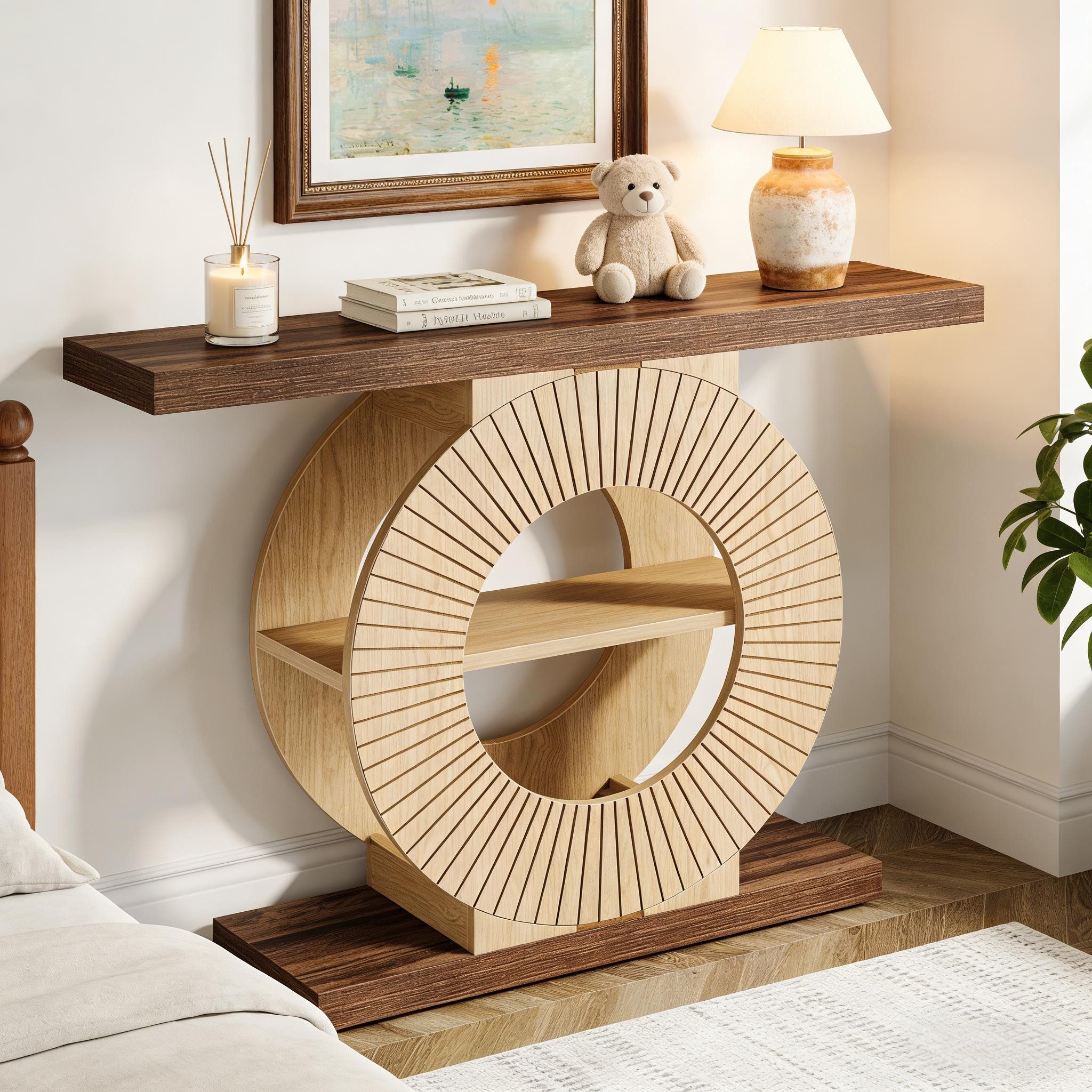 Celya Konsolentisch 100cm Eleganter Sofatisch, Flurtisch aus Holz mit offenen Regalböden