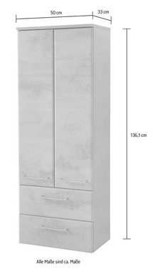 Saphir Midischrank Quickset 945 Badschrank 50 cm breit, 2 Türen, 2 Schubladen Badezimmer-Midischrank inkl. Türdämpfer, Griffe in Chrom glänzend