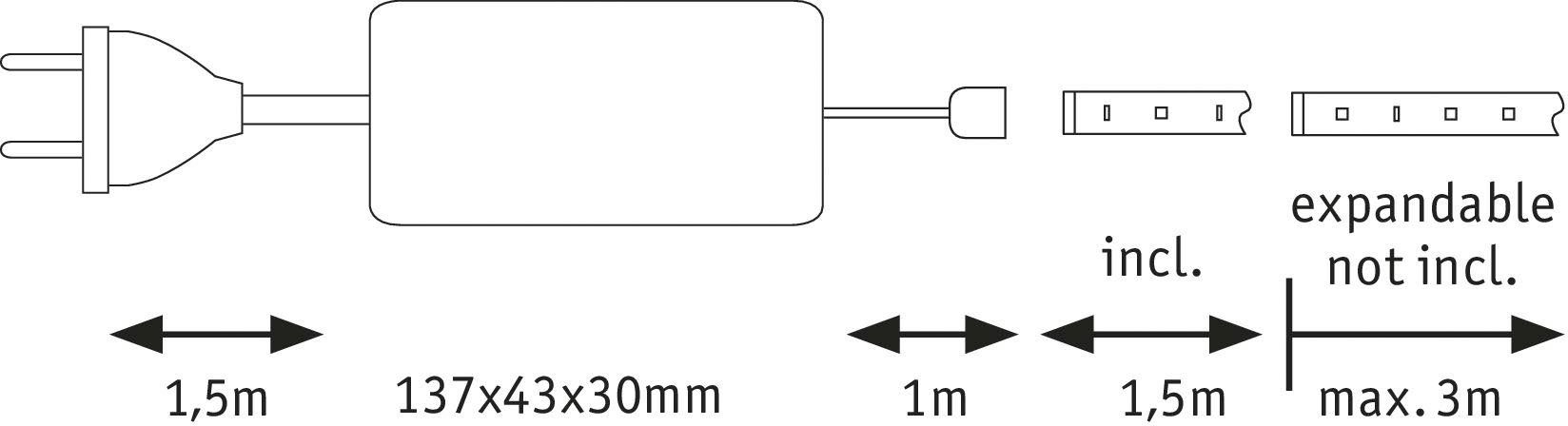 Tageslichtweiß IP44 1,5m 1650lm 1-flammig beschichtet, LED-Streifen Paulmann 1000 Basisset 17W MaxLED