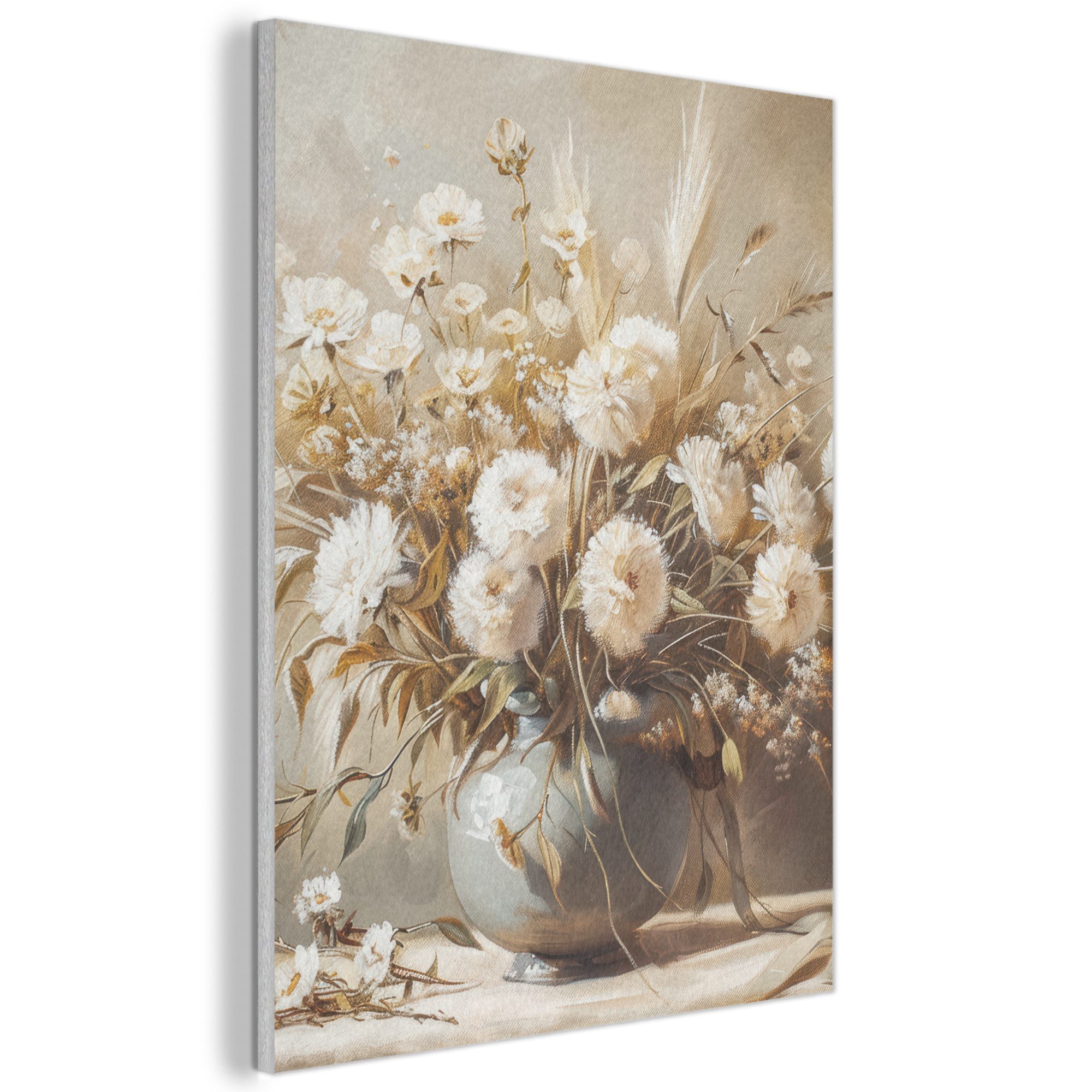 MuchoWow Gemälde Blumen - Vase - Stilleben - Beige, Fotodruck (1 St), Akustikpaneele, Wandpaneele, Schalldämmung, Akustikbilder 30x40 cm