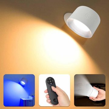 AKKEE LED Wandleuchte Wandleuchten Akku Wandlampe mit Fernbedienung & Touch Control, 3 Farbmodi und 5 Helligkeitsstufen Dimmbare, 360° Drehbare, LED fest integriert, Warmweiß, Wandlampe für Wohnzimmer Schlafzimmer Badezimmer Flur