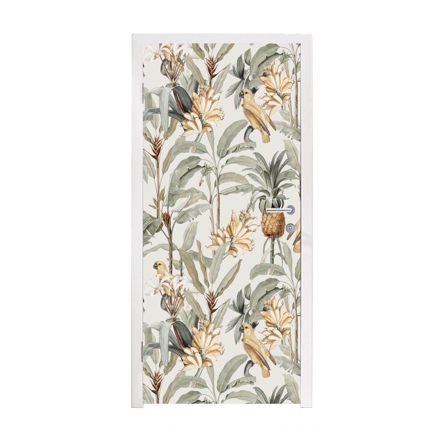 MuchoWow Türtapete Blume - Ananas - Tropisch, Matt, bedruckt, (1 St), Fototapete für Tür, Türaufkleber, 75x205 cm
