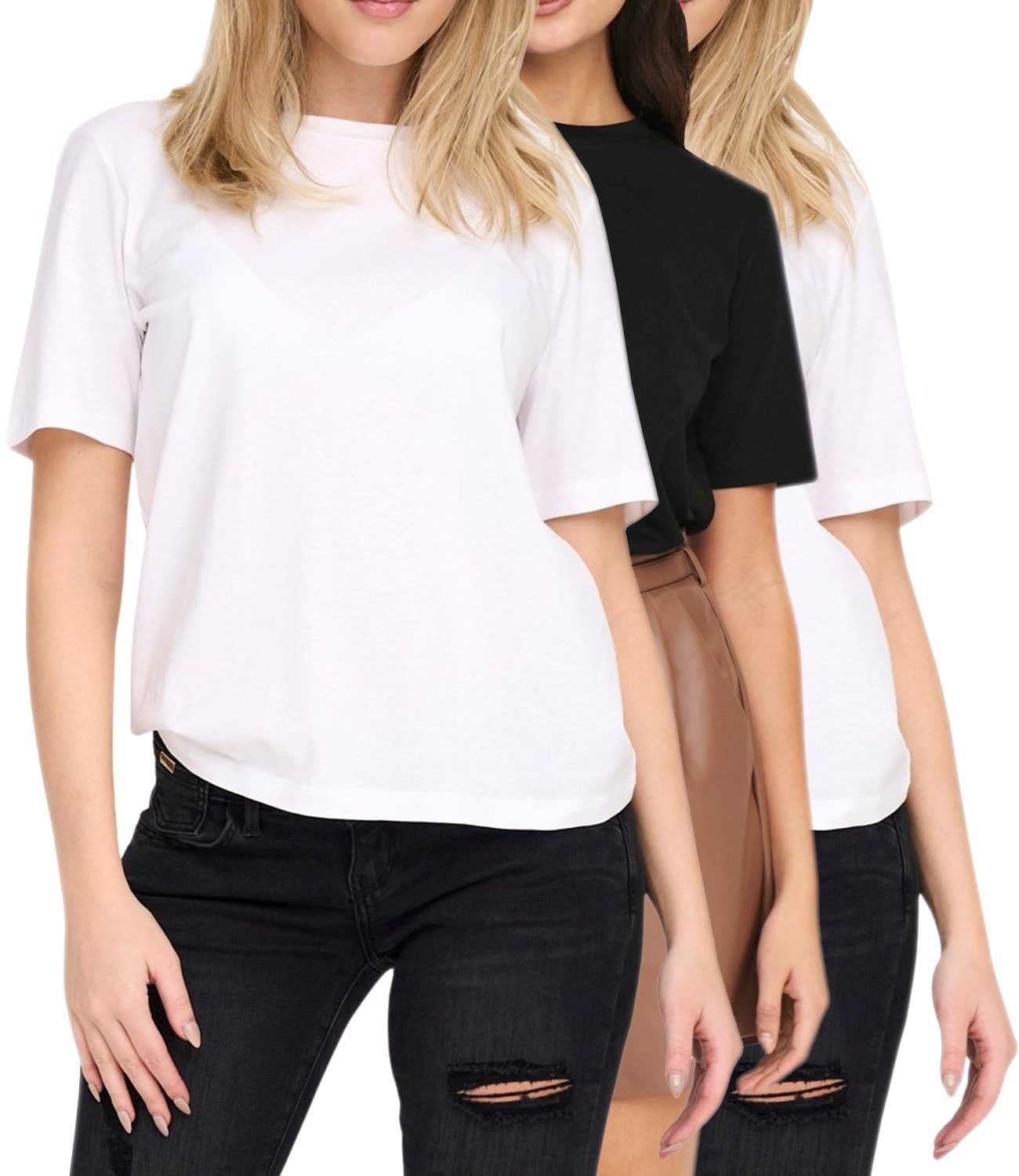 ONLY T-Shirt Basic Shirt im 3er Pack mit Rundhalsausschnitt günstig online kaufen