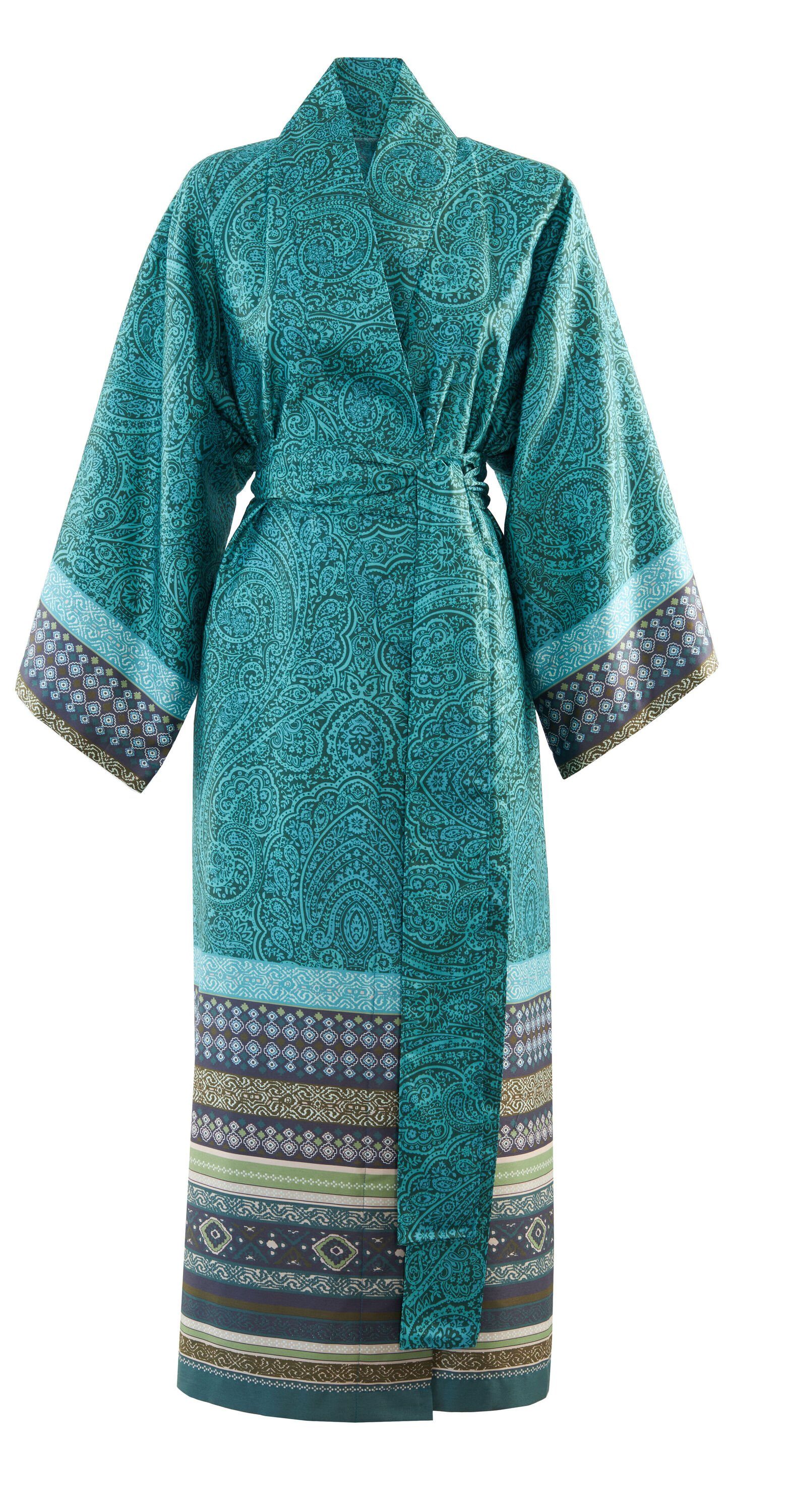Bassetti Kimono MASER, knieumspielend, Baumwolle, ohne Verschluss, satinierte Baumwolle, aus Baumwoll-Satin Waldgrün