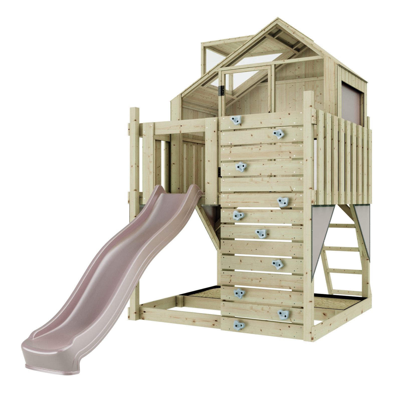 OutdoorToys Spielhaus Meteorit, aus Holz mit Rutsche, Kletterwand