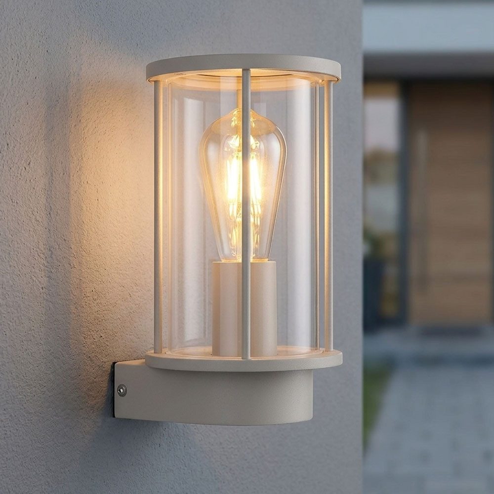 GLOBO LIGHTING LED Außen-Wandleuchte, Leuchtmittel inklusive, Warmweiß, LED Wandleuchte Edelstahl Glas sandfarben matt Rund IP54 H 25,2 cm