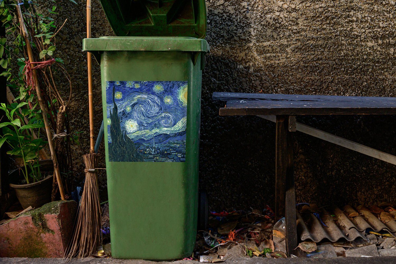 Sternennacht - Meister - Mülltonne, Gogh Wandsticker Abfalbehälter - Sticker, (1 Vincent van Mülleimer-aufkleber, Container, St), MuchoWow Gemälde Alte