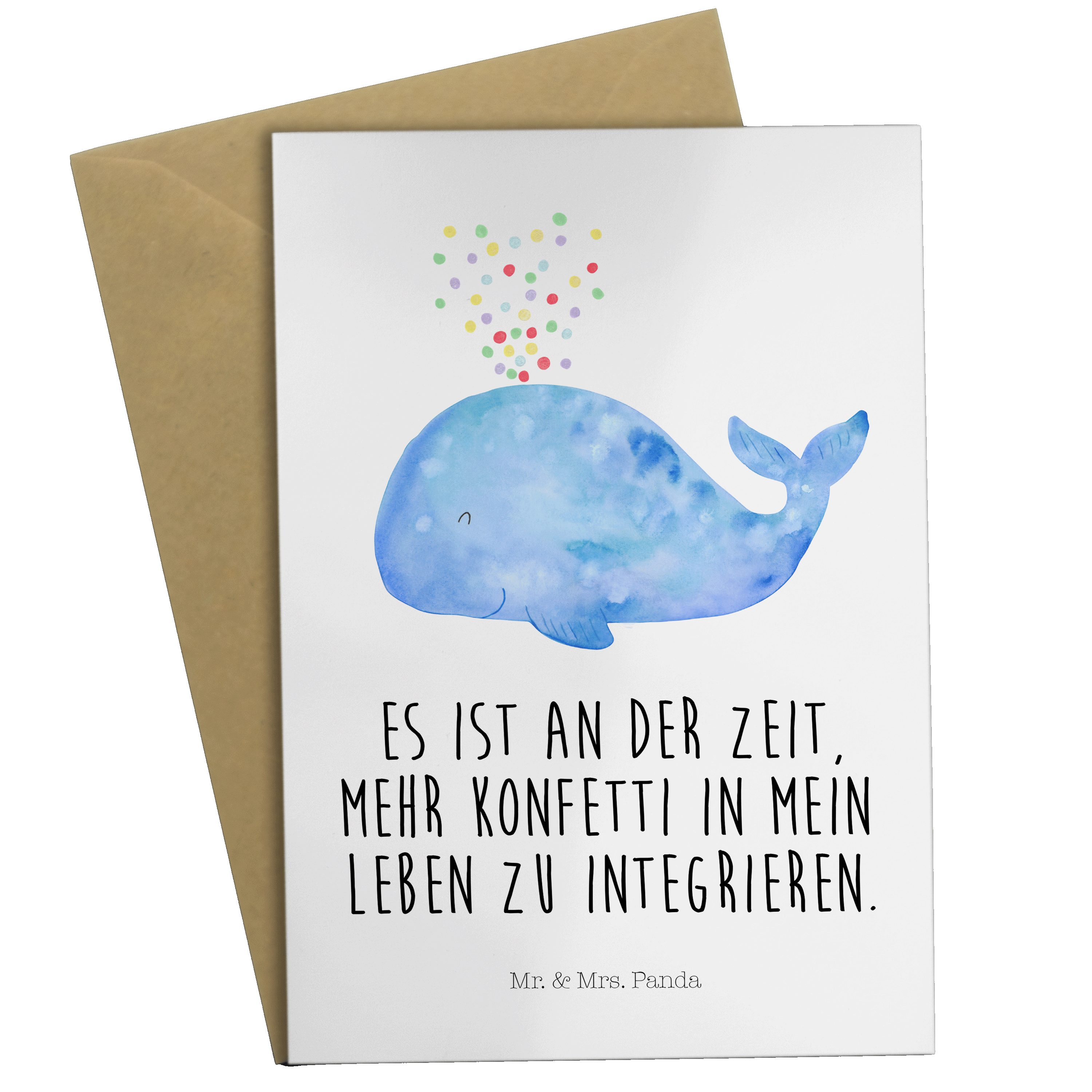 Mr. & Mrs. Panda Grußkarte Wal Konfetti - Weiß - Geschenk, Diät, Geburtstagskarte, Meerestiere