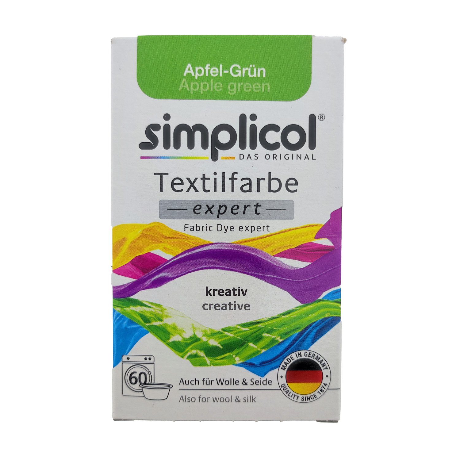 simplicol Textilfarbe Simplicol Textilfarbe Expert Apfel-Grün 150g, Farberneuerung Farbauffrischung Batik Textilfärbemittel