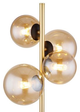 Globo LED Tischleuchte RIHA, 4-flammig, H 48 cm, Braun, Messingfarben, LED wechselbar, Warmweiß, Metall, Lampenschirme aus Glas