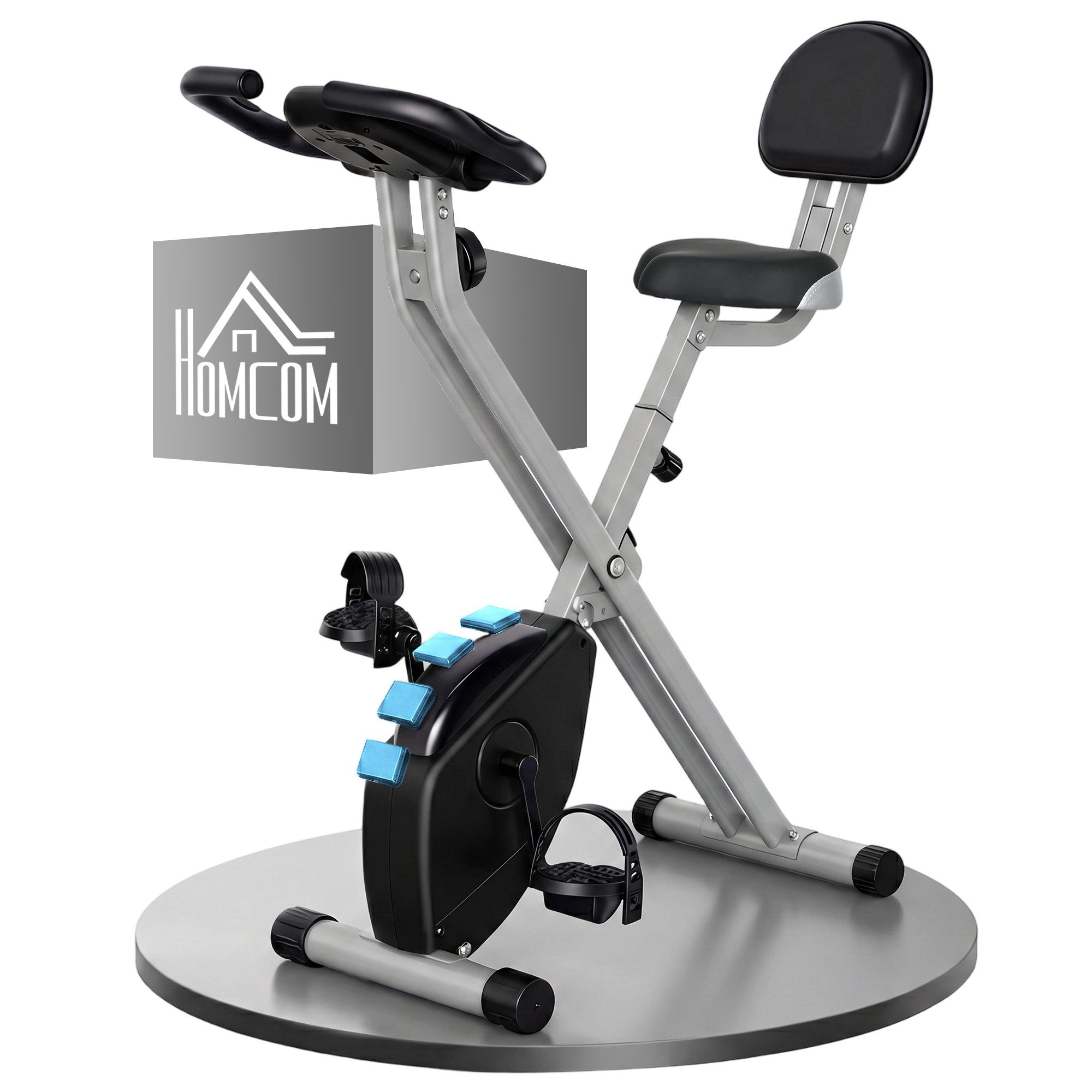 HOMCOM Heimtrainer Hometrainer Fahrrad mit LCD Monitor, Leise Platzsparend (Schwungrad, 1-tlg., Fahrradtrainer), für Wohnbereich, Schwarz+Grau