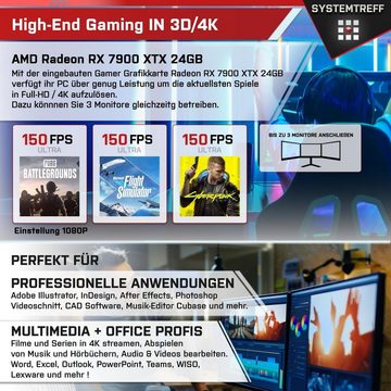 SYSTEMTREFF Gaming-PC (Intel Core i9 13900KF, Radeon RX 7900 XTX, 32 GB RAM, 2000 GB SSD, Wasserkühlung, Windows 11, WLAN)