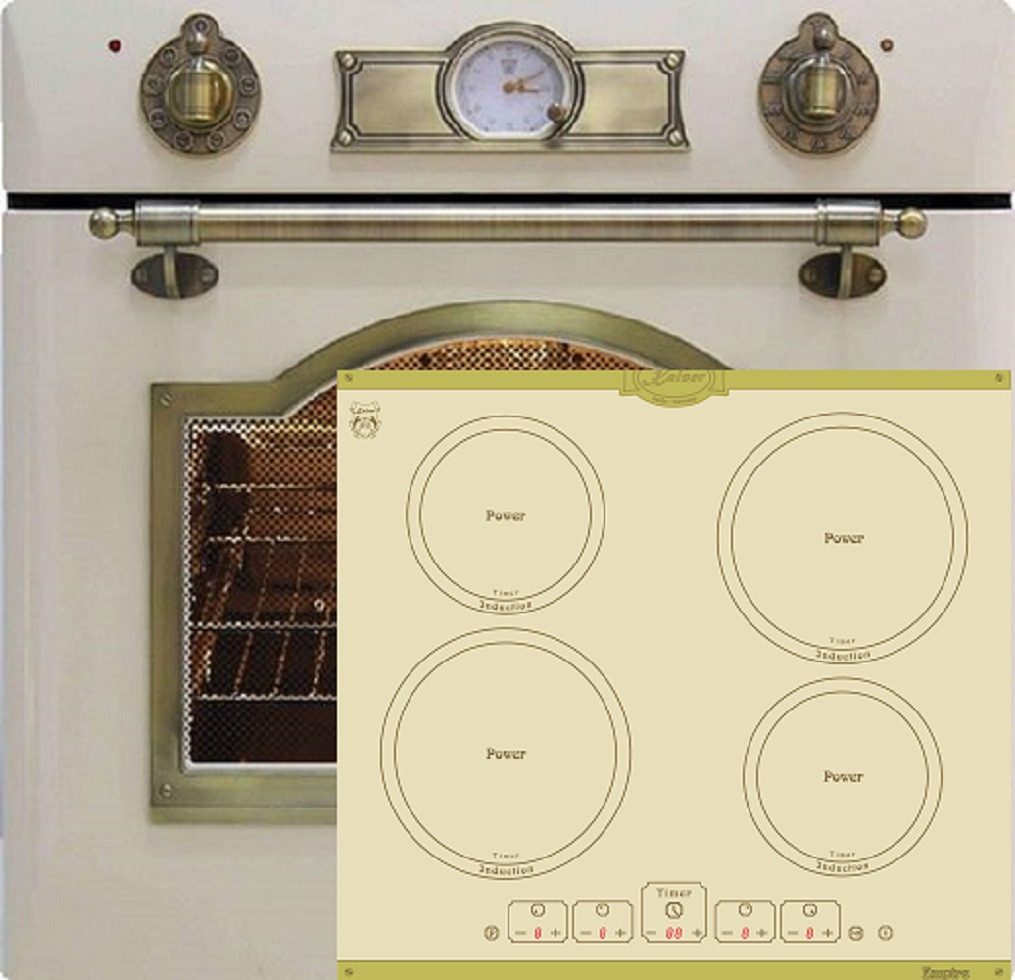Kaiser Küchengeräte Backofen-Set Herd Set Autark Elektro Backofen, Selbstreinigung, Drehspieß, 8 Funktionen mit Induktionskochfeld Autark 60 cm 4 Zonen mit Booster EH 6355 ElfEm+KCT 6195 IElfEm, mit 1-fach-Teleskopauszug, Elektro Backofen,Retro, Autark, 60cm, 67L+ Induktionskochfeld 60 cm