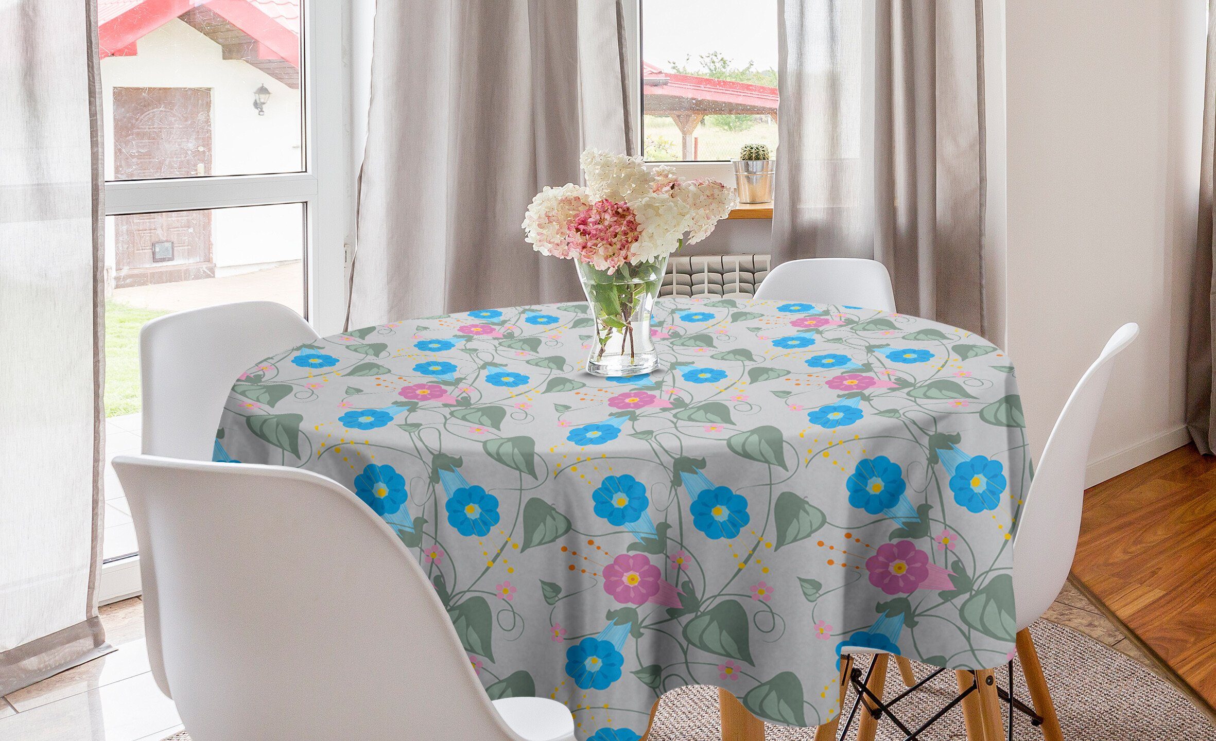 Abakuhaus Tischdecke Kreis Tischdecke Abdeckung für Esszimmer Küche Dekoration, Blumen Winde Kletterpflanzen