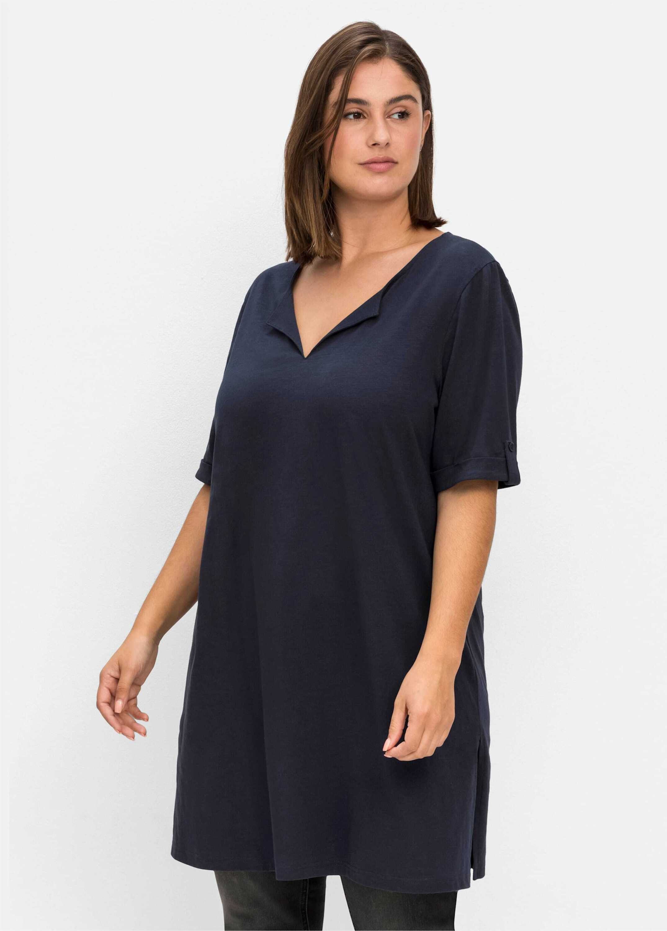 Sheego T-Shirt Longshirt Kurzarm mit geschlitztem Ausschnitt günstig online kaufen