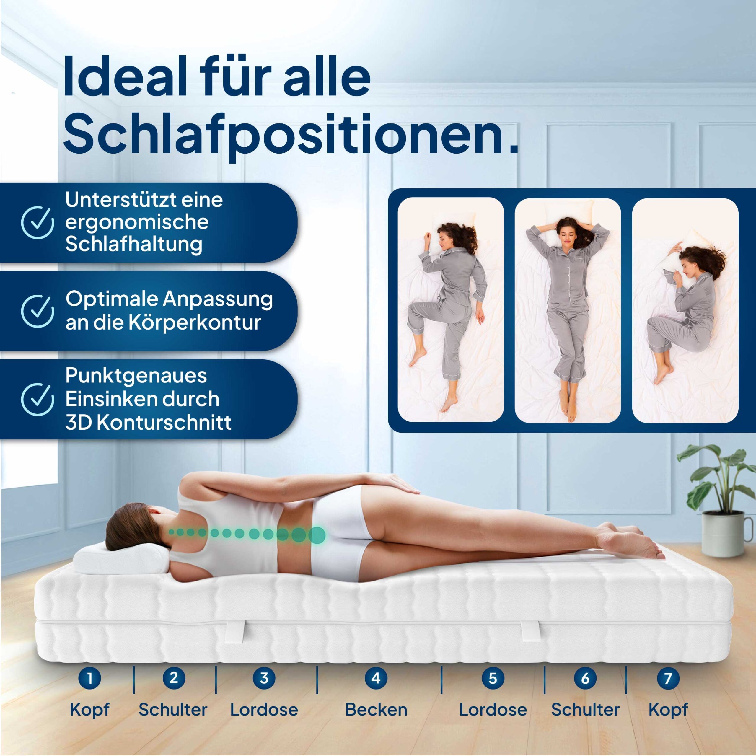 Taschenfederkernmatratze Deluxe 7-Zonen Federkernmatratze mit 3D Kaltschaum günstig online kaufen