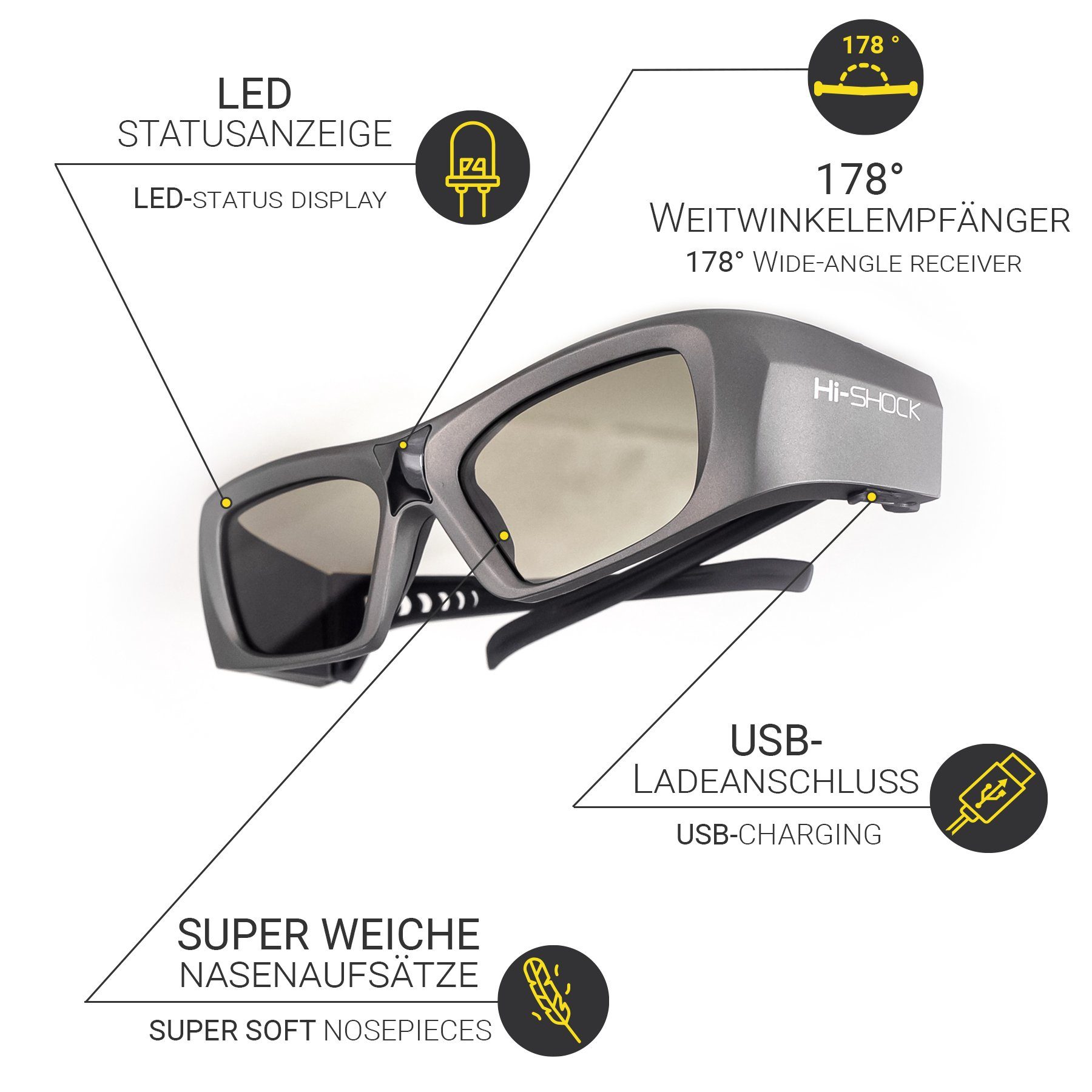 RF Samsung, Aktive wiederaufladbar, Bluetooth Oxid 3D-Brille Hi-SHOCK LG TVs 39g für Panasonic, / von Sony, - Shutterbrille 3D Diamond,