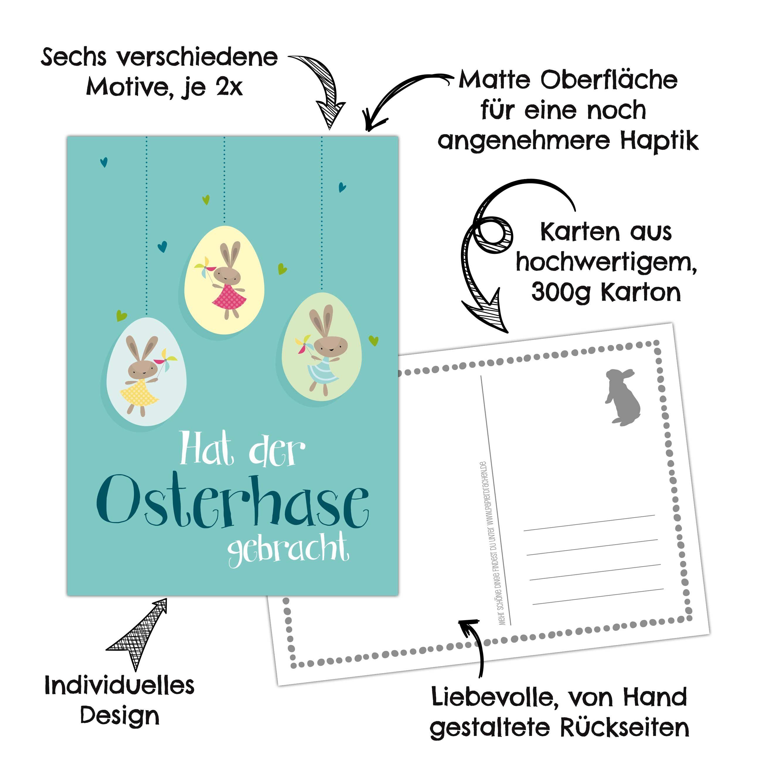 Blau-Grün zu Set Ostern PAPIERDRACHEN Postkarten Osterkarte