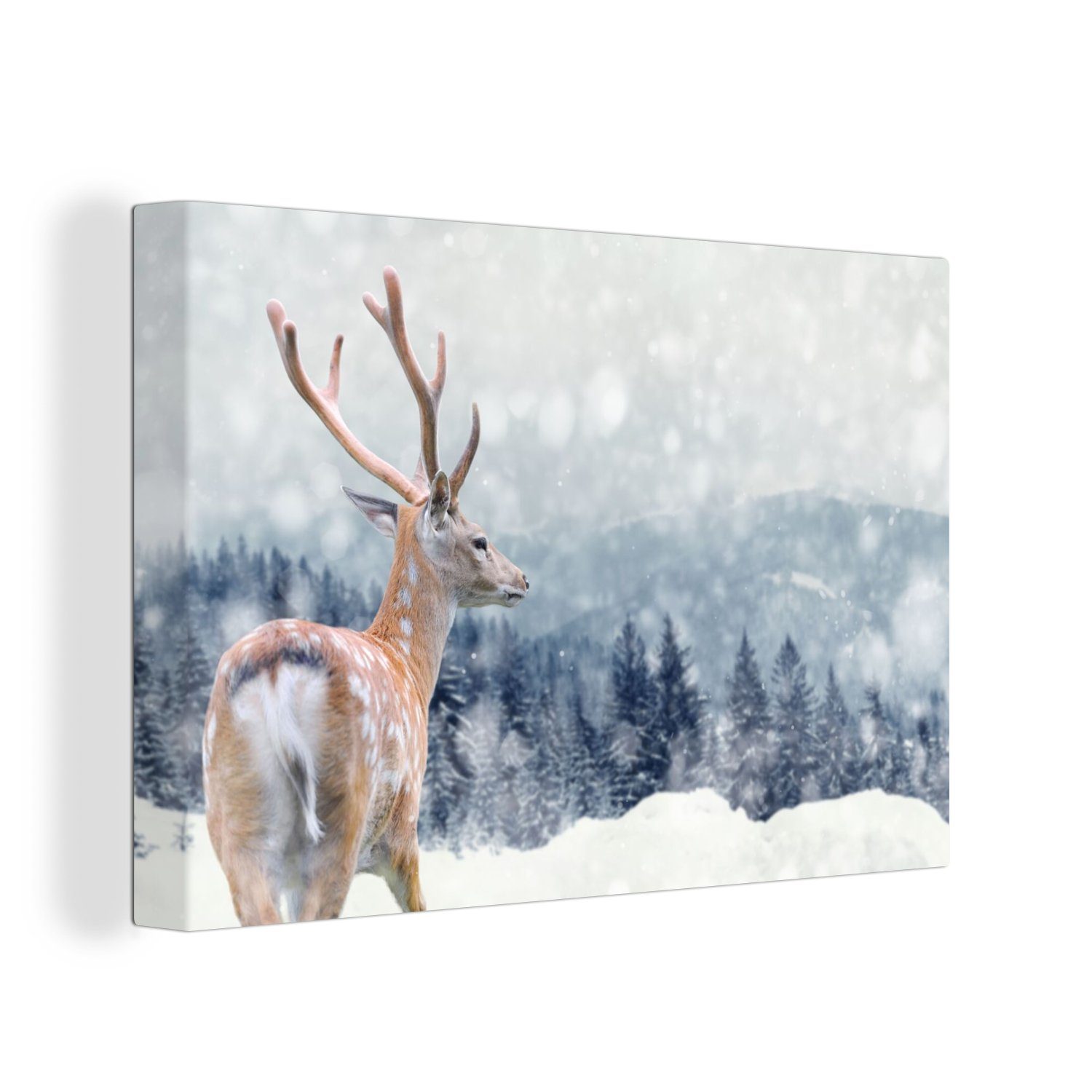 OneMillionCanvasses® Leinwandbild Winter - Hirsche - Tiere, Fotodruck (1 St günstig online kaufen