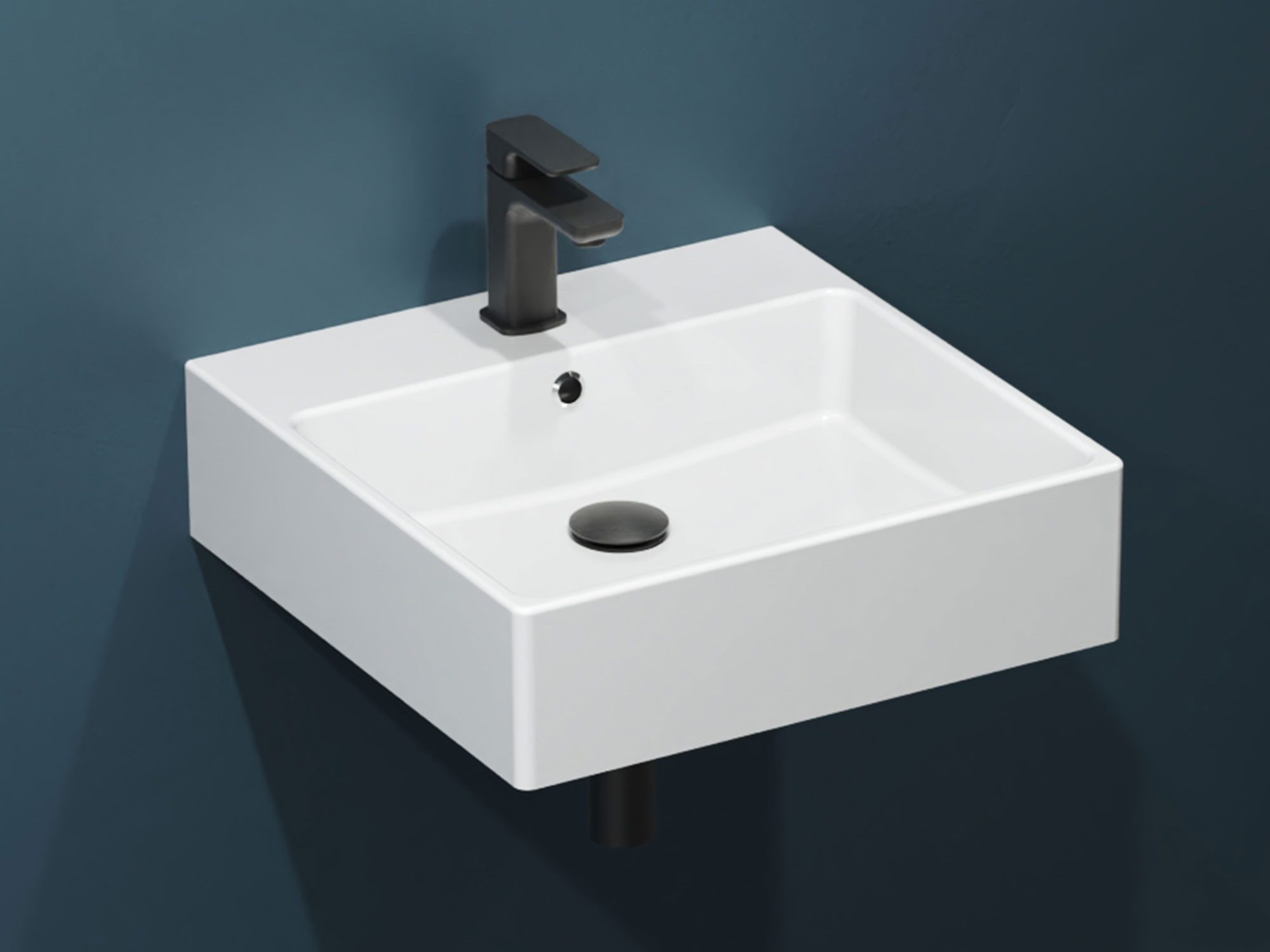 Aqua Bagno Waschbecken Keramik 50cm, Badezimmer Waschtisch, weiß, wandhängend (Keramikwaschbecken, großer Waschplatz, mit Hahnlochbohrung), Hängewaschbecken mit Überlaufschutz