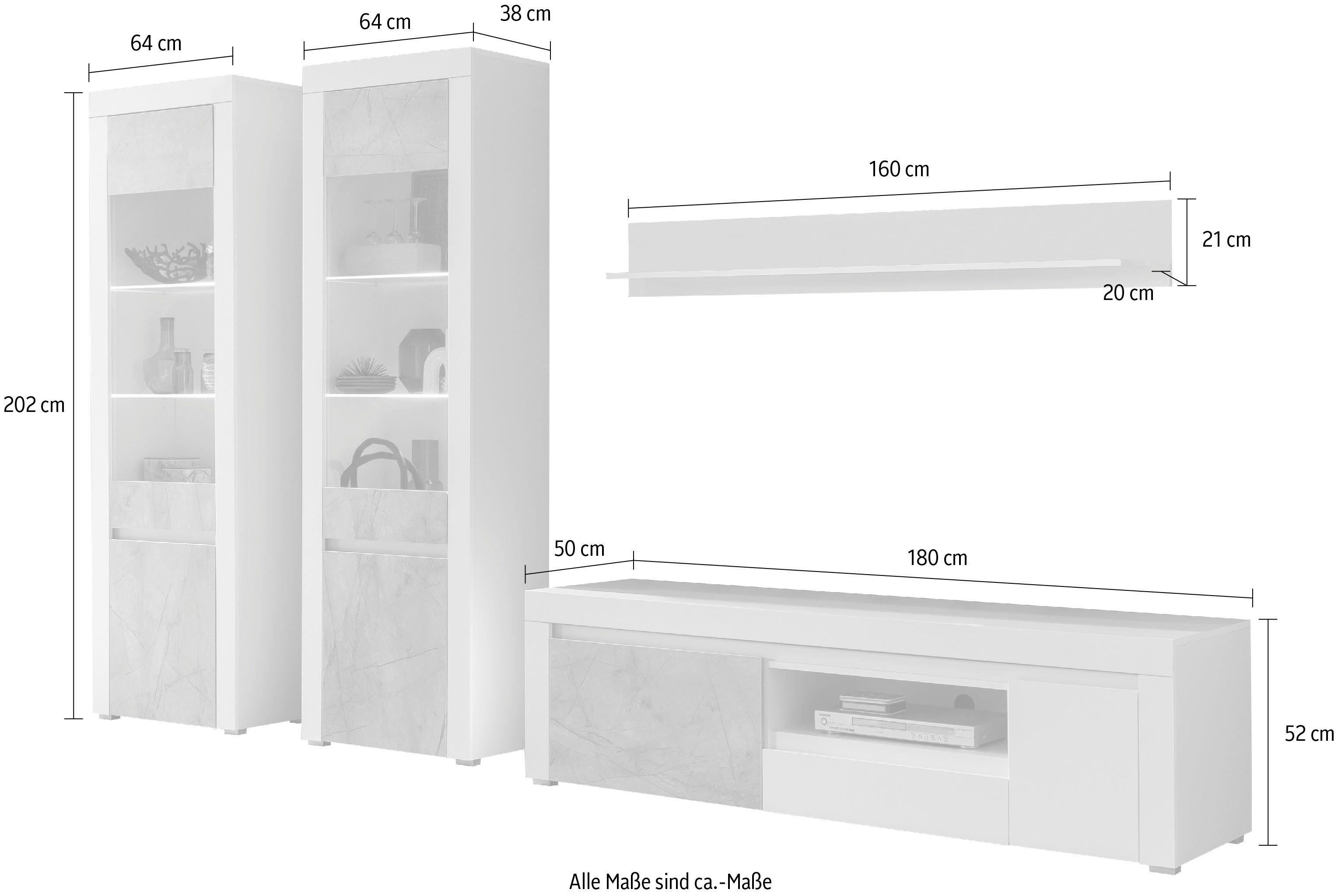 cm Stone bestehend 328 (4-St), vier affaire Breite Home grifflosen Möbelstücken, in Design, Marble, Wohnwand aus