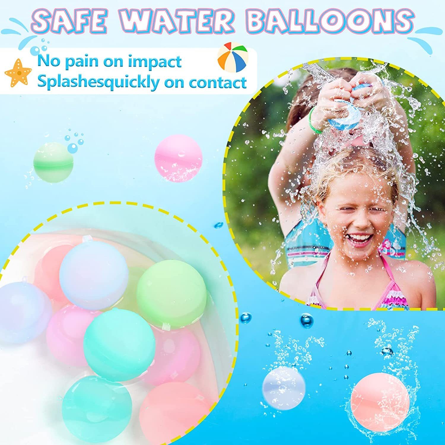 XDeer Wasserball Wiederverwendbare Wasserbomben,Reusable Silikonbälle Balloon, Water mit Netzbeutel,Schnell Befüllbar,Selbstdichtende