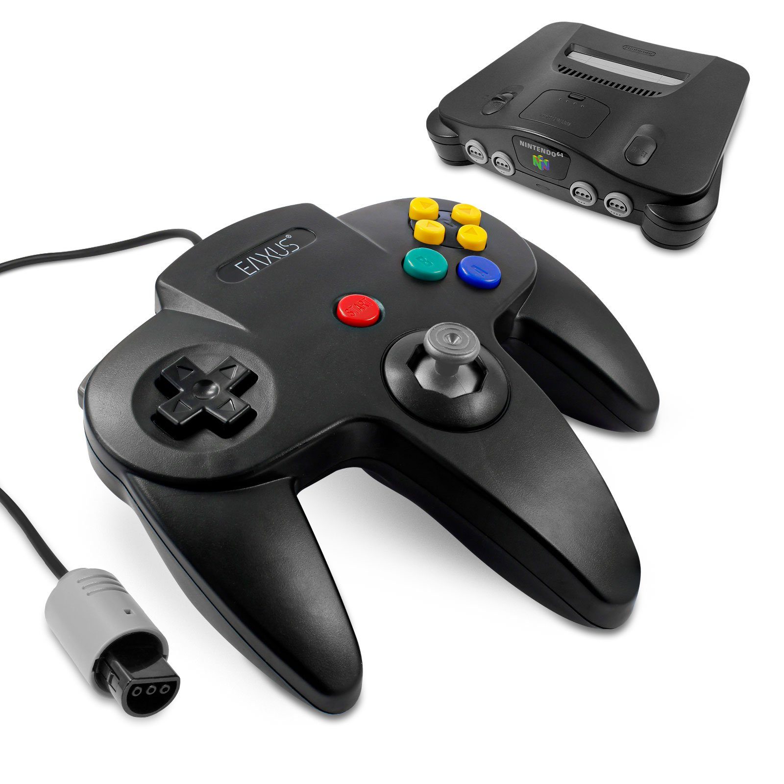 EAXUS Gamepad für Nintendo 64 N64) (1 Schwarz/Grau in Controller für St