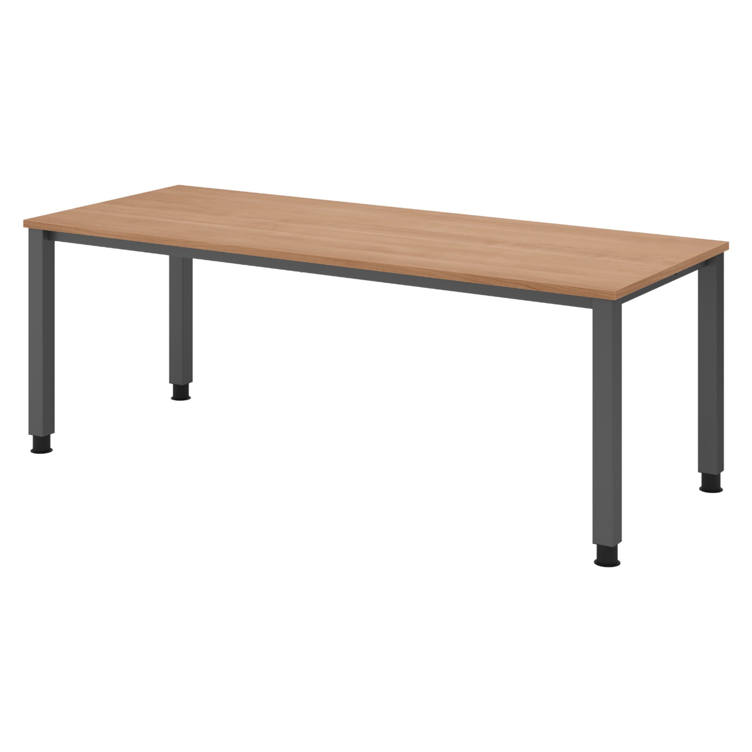 bümö Schreibtisch Q-Serie, Gestell: graphit, Rechteck: 200 x 80 cm - Dekor: Nussbaum